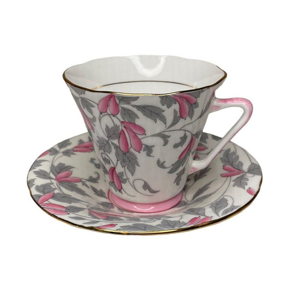 Antique Royal Grafton Ashley Pink Bone China Teacup & Saucer Set 1940s - Picture 1 of 10